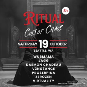 Ritual Cult of Chaos square flyer with stacked DJs