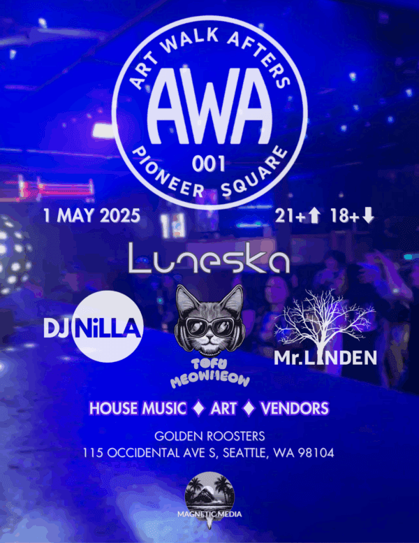 Art Walk Afters Poster house rave party on May 1st 2025 at Golden Roosters by Magnetic Media