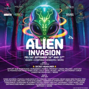 Alien Invasion 2025 Outdoor music festival at Dirtbag Farms in Auburn WA September 26th and 27th by Magnetic Media