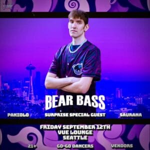 Bear Bass Spirit of Dubstep EDM show on September 12 2025 at Vue Lounge in Seattle featuring Bear Bass, Paniolo, Saurana, and special guest