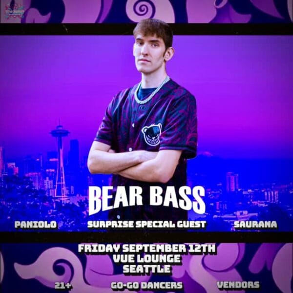 Bear Bass Spirit of Dubstep EDM show on September 12 2025 at Vue Lounge in Seattle featuring Bear Bass, Paniolo, Saurana, and special guest